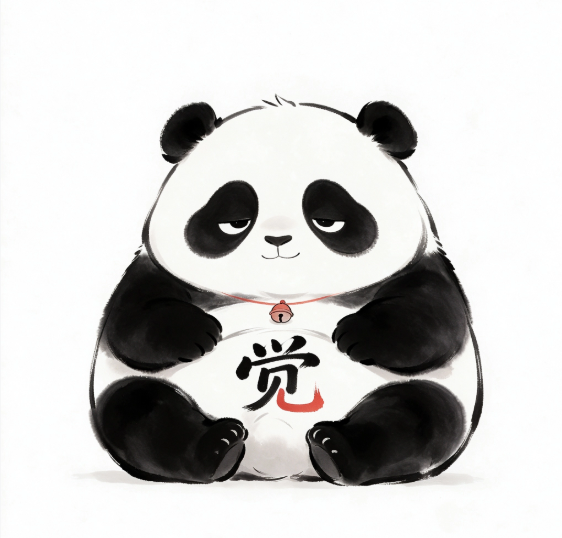 小觉——觉练的练习伙伴，一只盘腿而坐的水墨熊猫，肚子上有红色的“觉”字